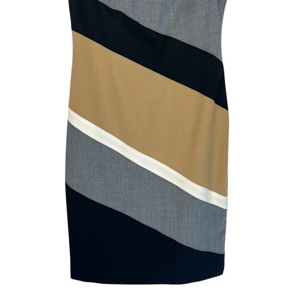 White House Black Market Ivory Brown Black Grey Stripe Sleeveless Dress Size 00 - Picture 3 of 9